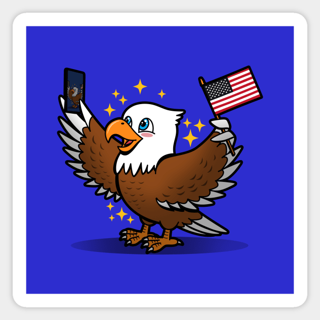 Funny Cute American Bald Eagle Taking Selfie 4th Of July Proud American Cartoon Sticker by Originals By Boggs